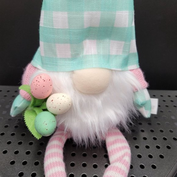 Easter Gnome Greeter Spring Plush Egg Bouquet Checked Plaid Decorative Accent - Picture 2 of 3
